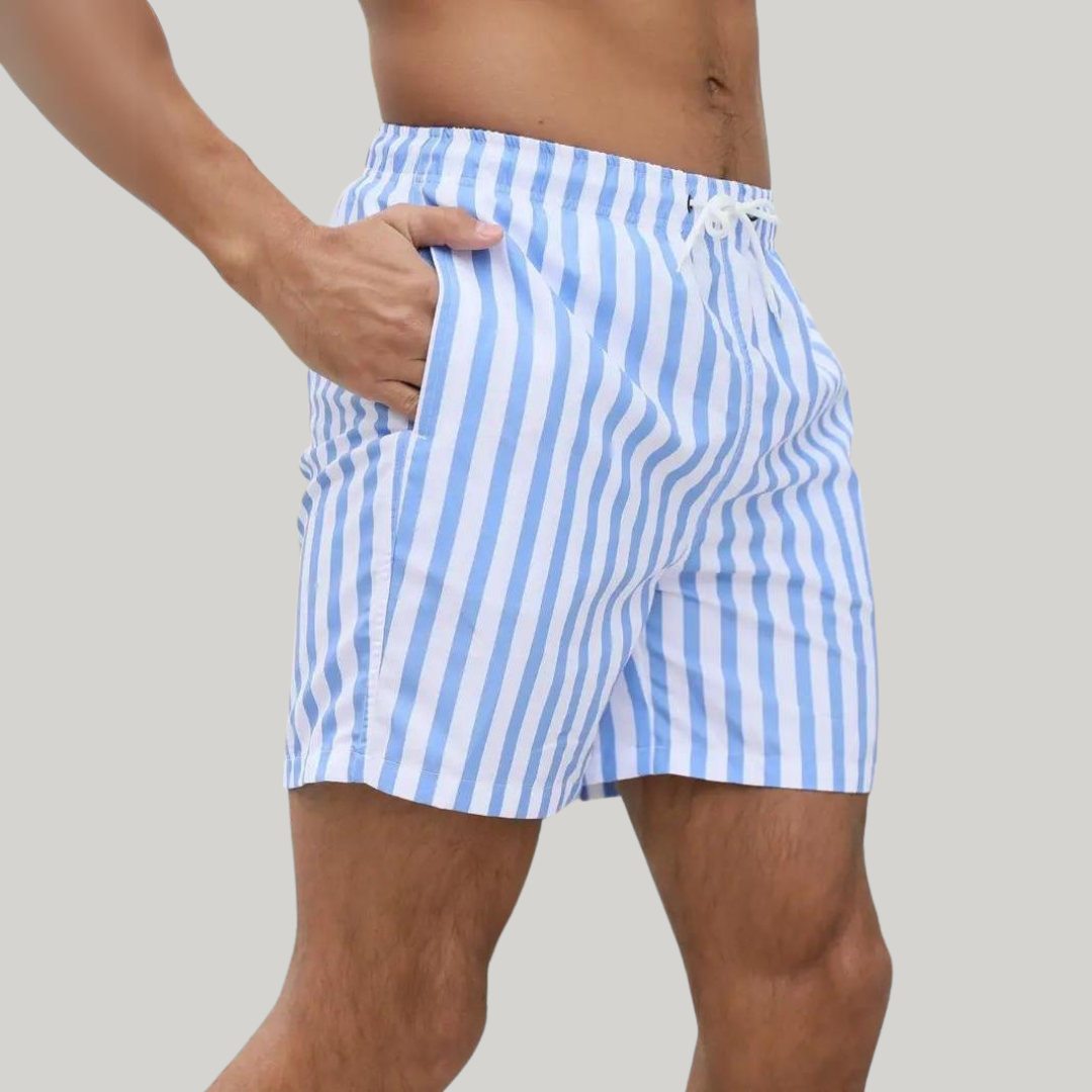 Men's Jean-Paul Vertical Stripe Mid-Thigh Relaxed Swimwear Shorts - Shorts for Men