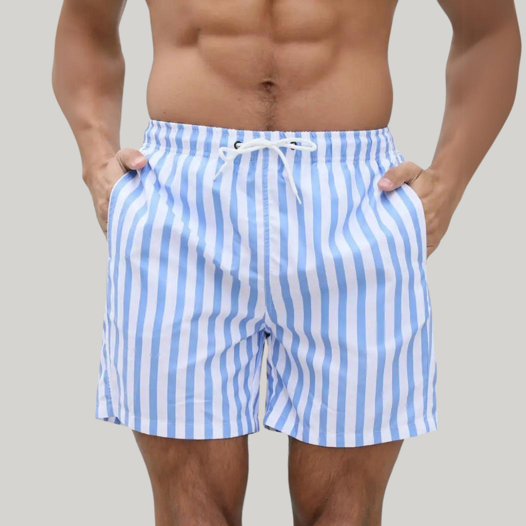 Men's Jean-Paul Vertical Stripe Mid-Thigh Relaxed Swimwear Shorts - Shorts for Men