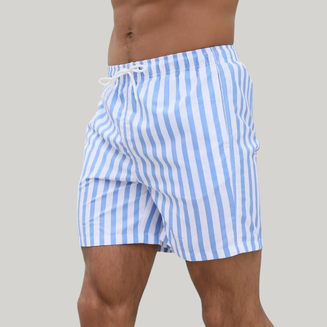 Men's Jean-Paul Vertical Stripe Mid-Thigh Relaxed Swimwear Shorts - Shorts for Men