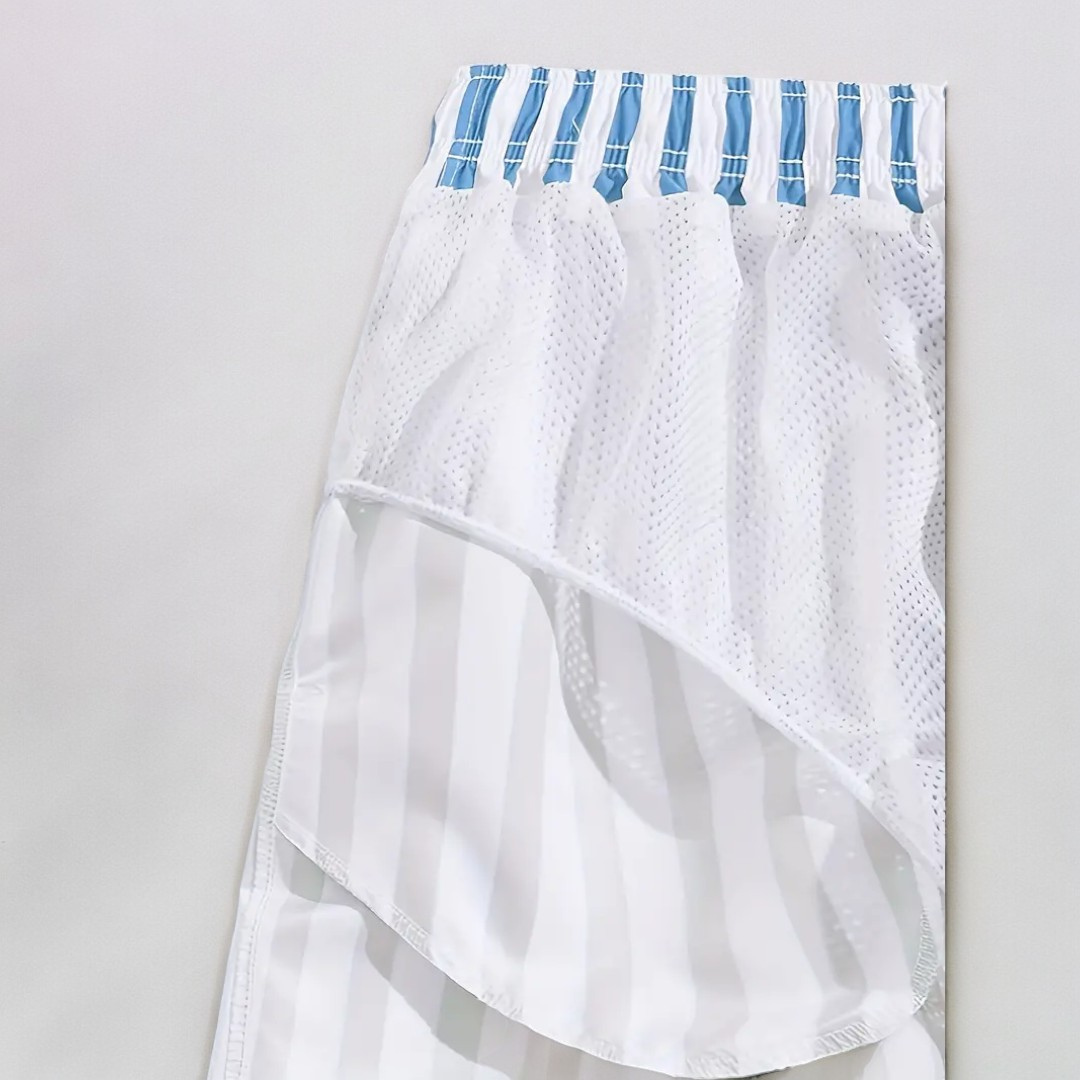 Men's Jean-Paul Vertical Stripe Mid-Thigh Relaxed Swimwear Shorts - Shorts for Men