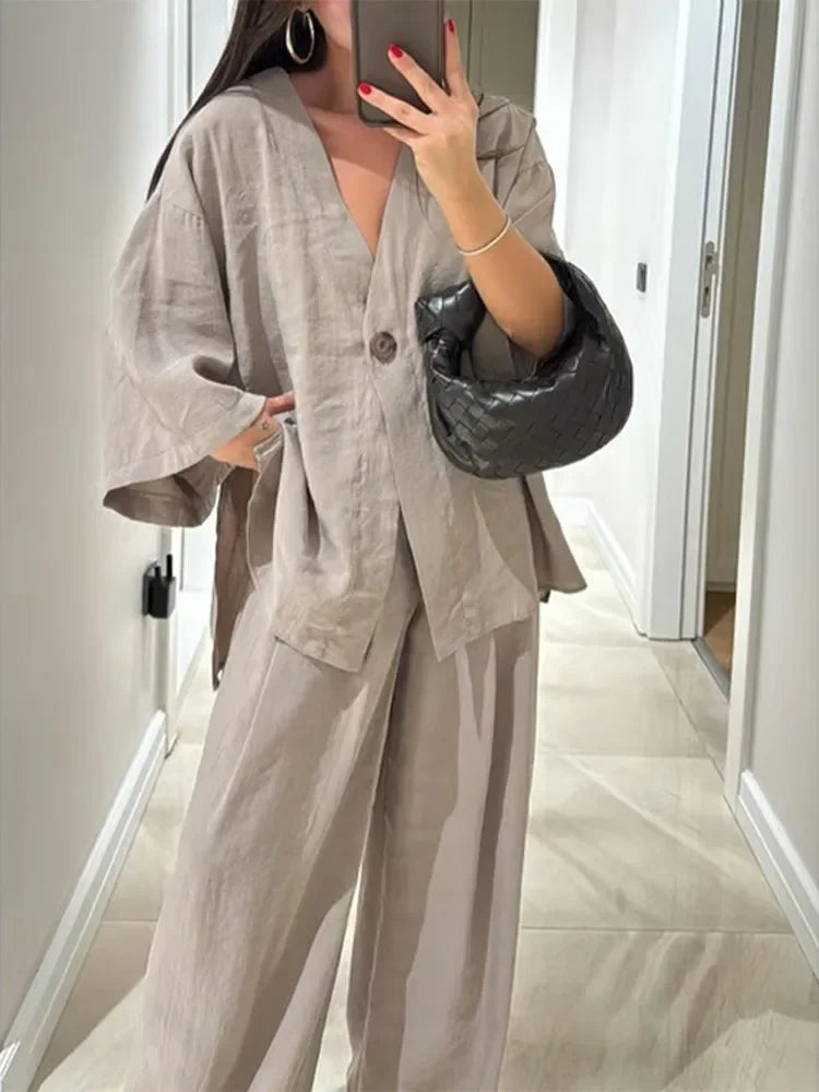 Emma Cotton Linen Two-Piece Set - front view