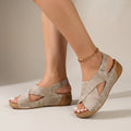 Women's Faux Sandals with Low Wedge and Criss-Cross Straps - Shoes for Women