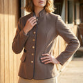 Women's Tailored Blazer with Stand-Up Collar and Contrasting Trim