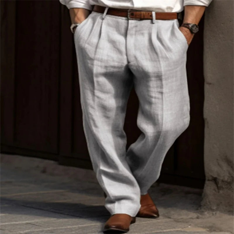 Lukas Casual Linen Trousers - styled view