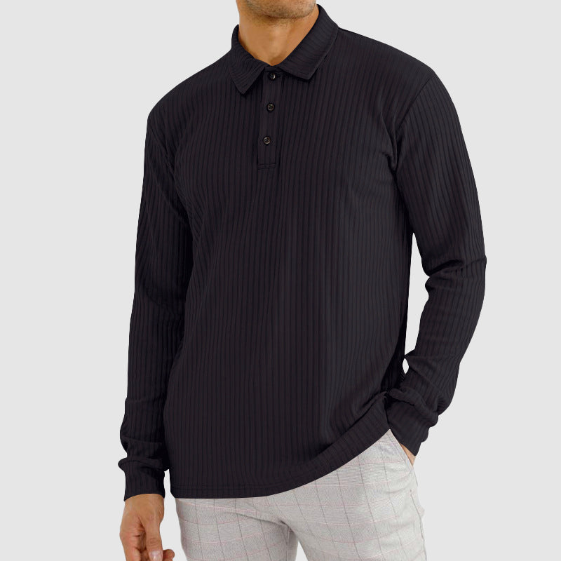 Men's Men’s Knit Long-Sleeve Polo Shirt with Vertical Ribbed Texture - Shirt for Men