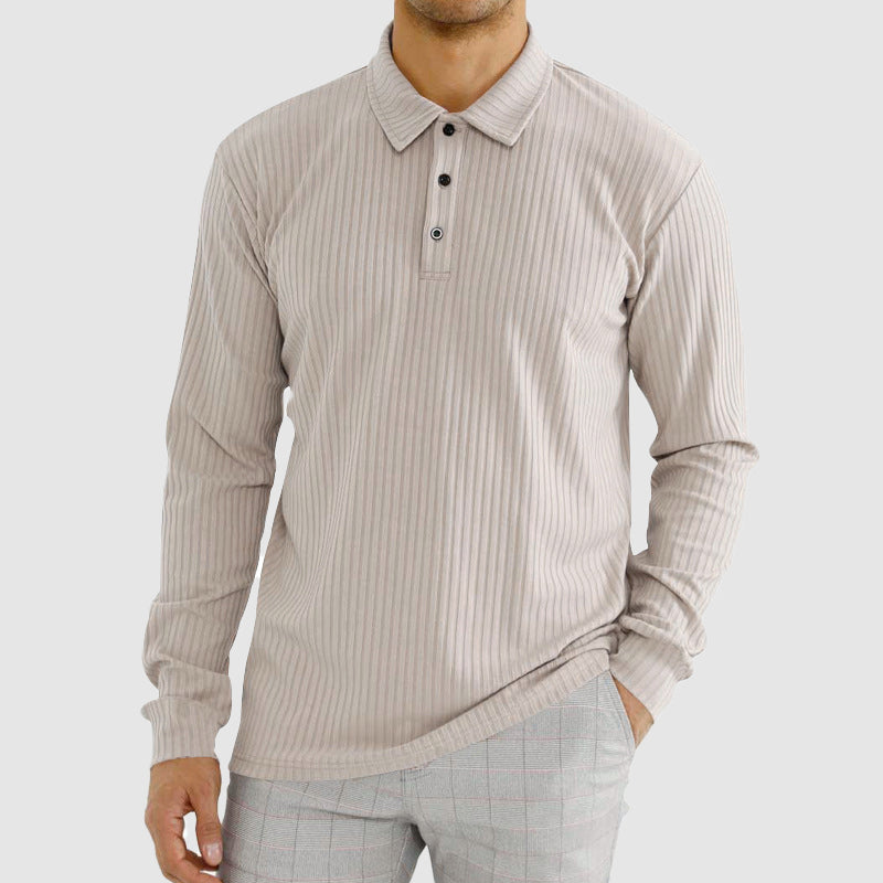 Men's Men’s Knit Long-Sleeve Polo Shirt with Vertical Ribbed Texture - Shirt for Men