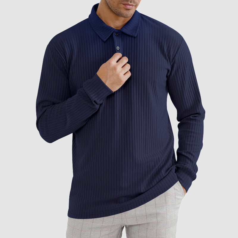 Men's Men’s Knit Long-Sleeve Polo Shirt with Vertical Ribbed Texture - Shirt for Men
