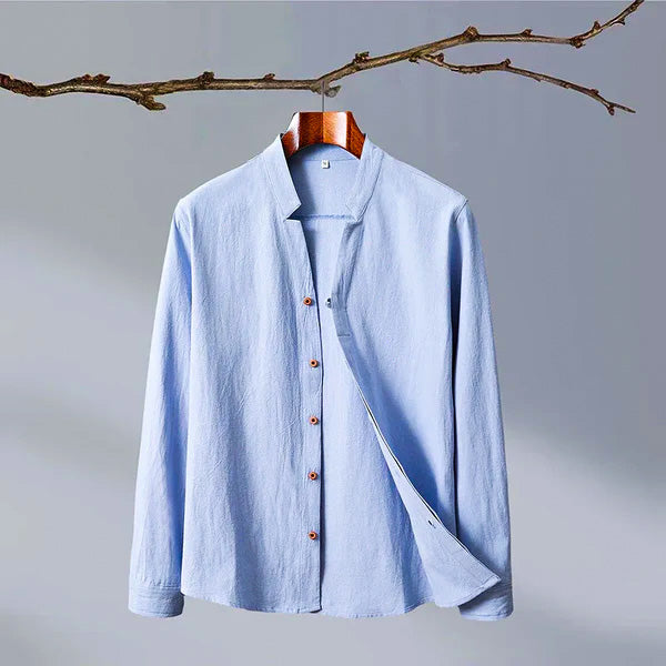 Men's Relaxed-Fit Shirt with Band Collar and Button Front Detail - Shirt for Men