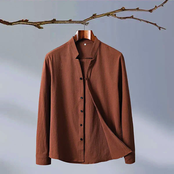 Men's Relaxed-Fit Shirt with Band Collar and Button Front Detail - Shirt for Men