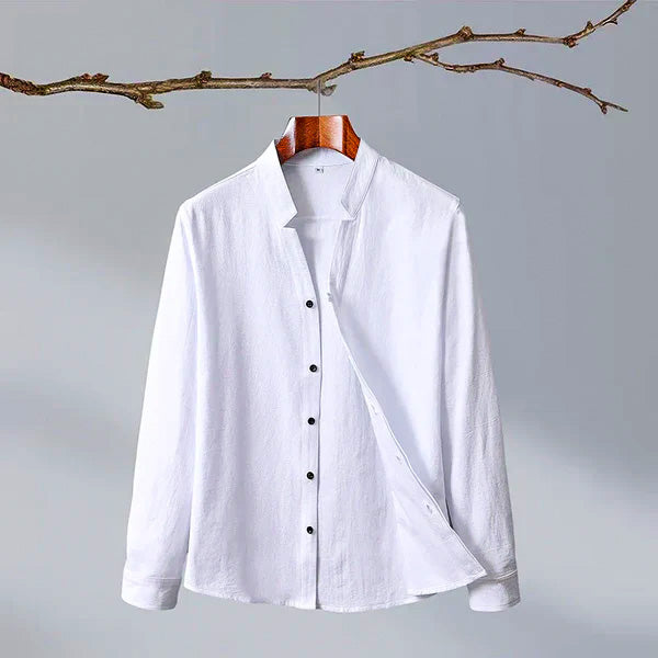 Men's Relaxed-Fit Shirt with Band Collar and Button Front Detail - Shirt for Men