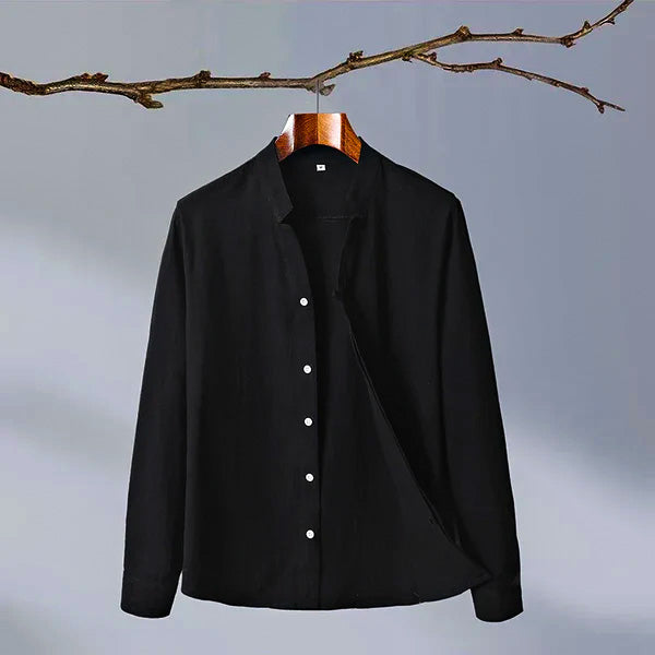 Men's Relaxed-Fit Shirt with Band Collar and Button Front Detail - Shirt for Men