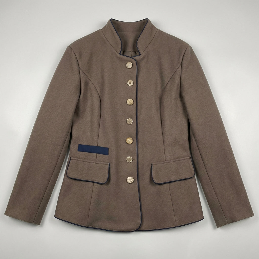 Women's Tailored Blazer with Stand-Up Collar and Contrasting Trim