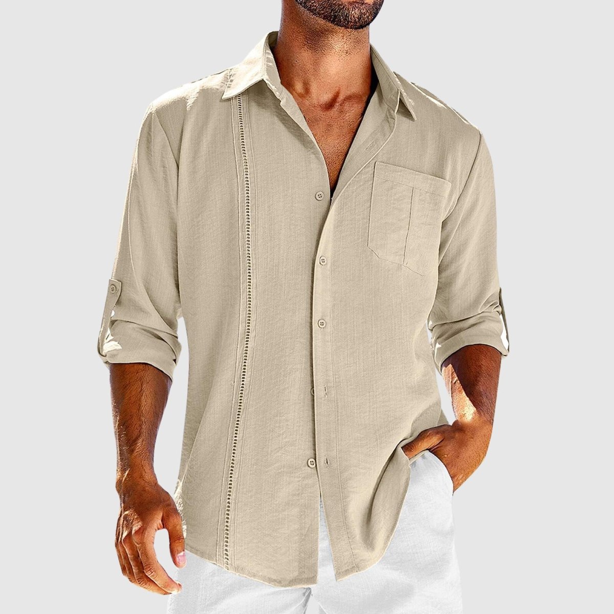 Men's Relaxed Button-Down Shirt with Embroidered Panel - Shirt for Men