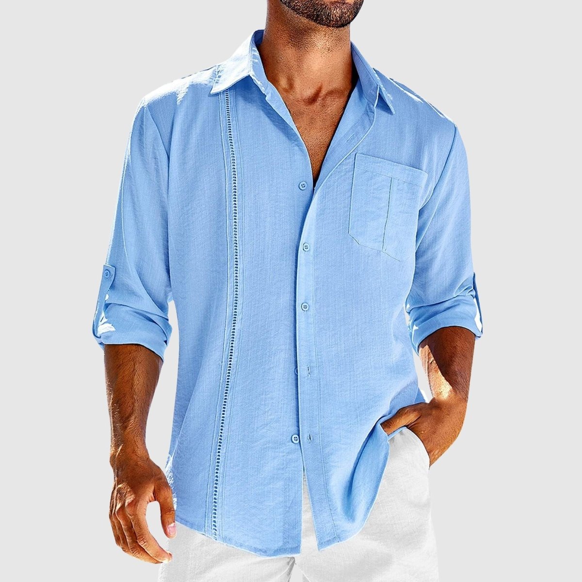 Men's Relaxed Button-Down Shirt with Embroidered Panel - Shirt for Men