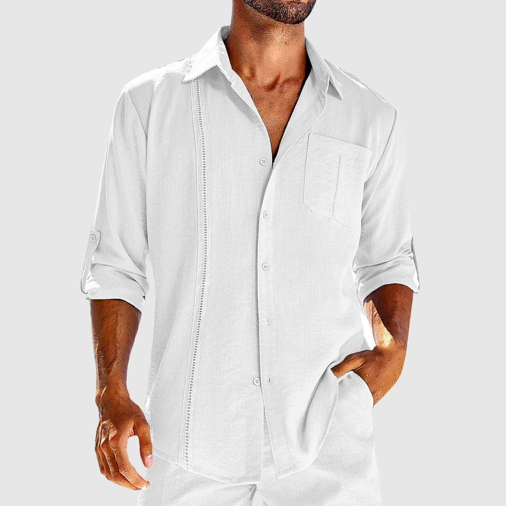 Men's Relaxed Button-Down Shirt with Embroidered Panel - Shirt for Men