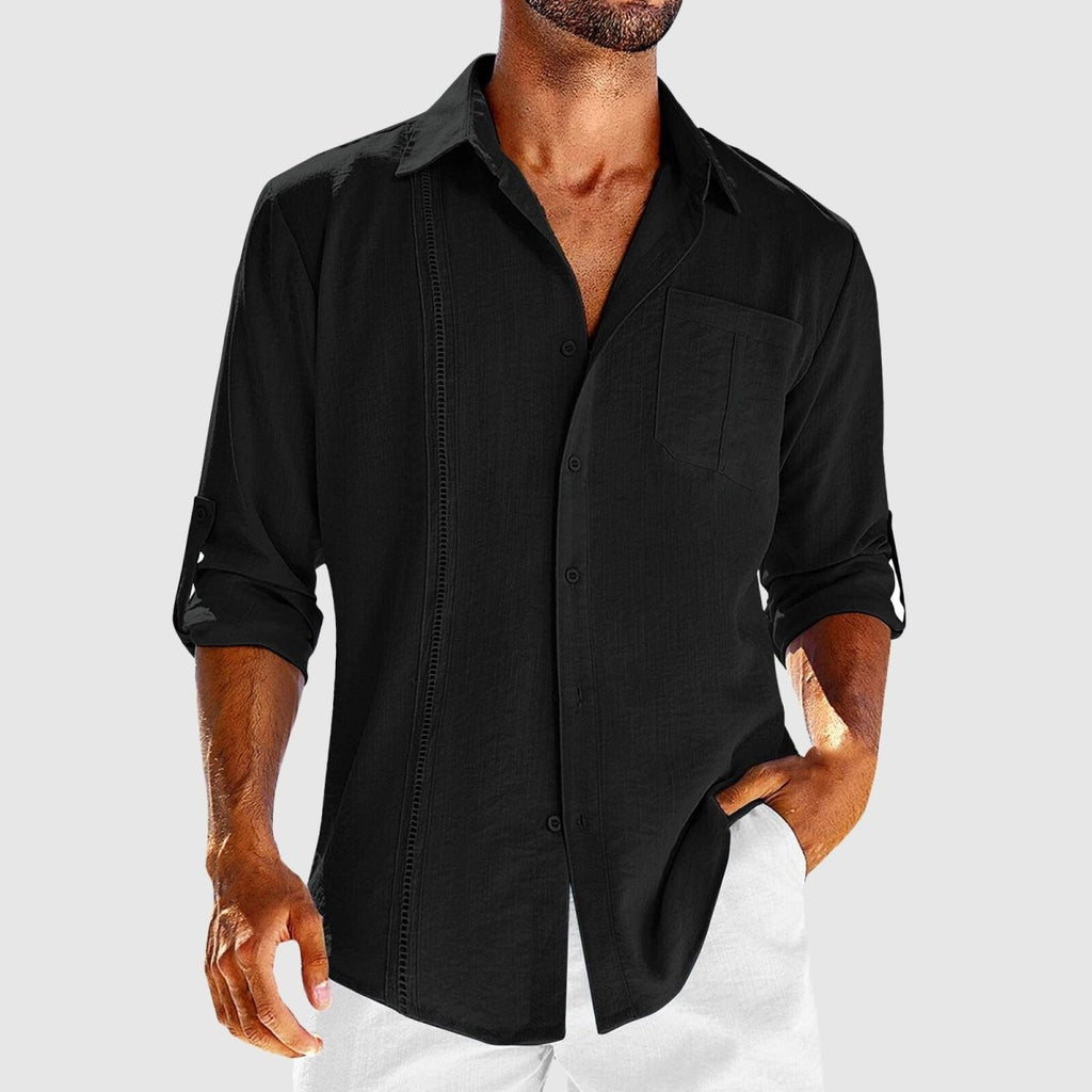 Men's Relaxed Button-Down Shirt with Embroidered Panel - Shirt for Men