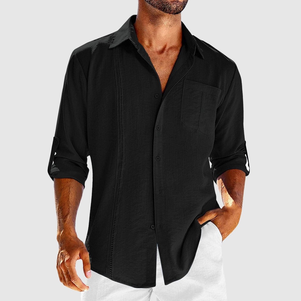 Men's Relaxed Button-Down Shirt with Embroidered Panel - Shirt for Men